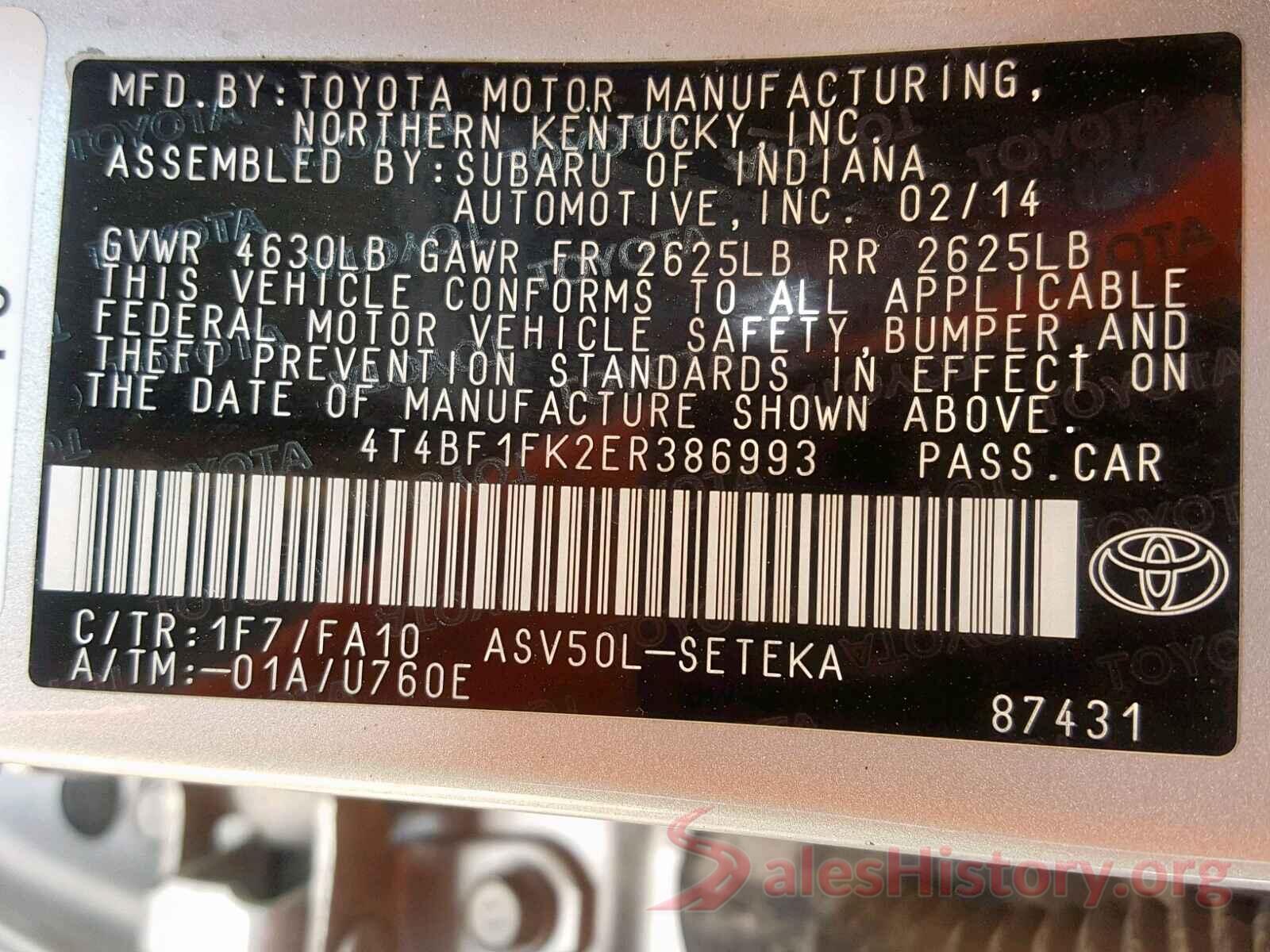 4T4BF1FK2ER386993 2014 TOYOTA CAMRY