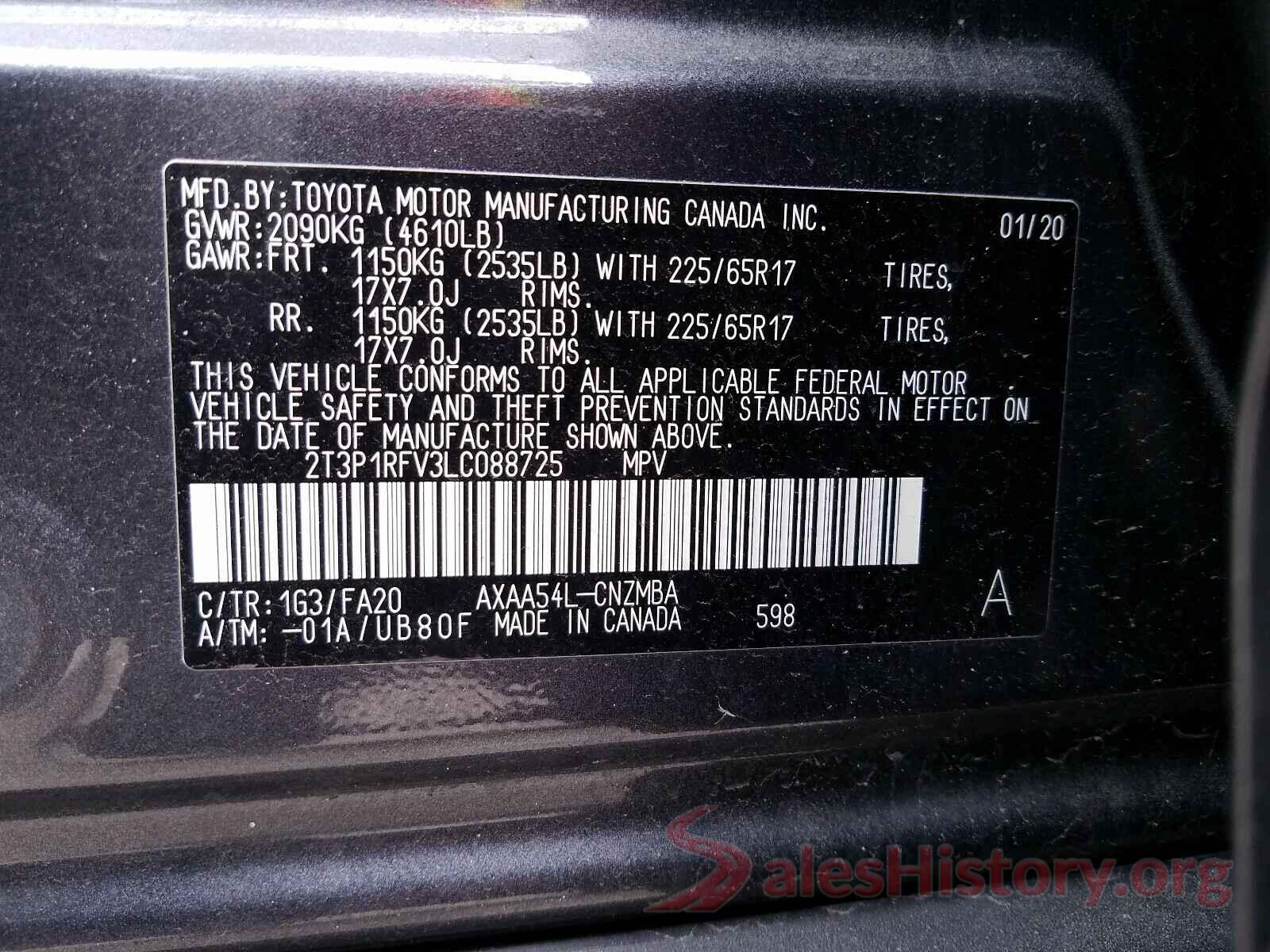 2T3P1RFV3LC088725 2020 TOYOTA RAV4