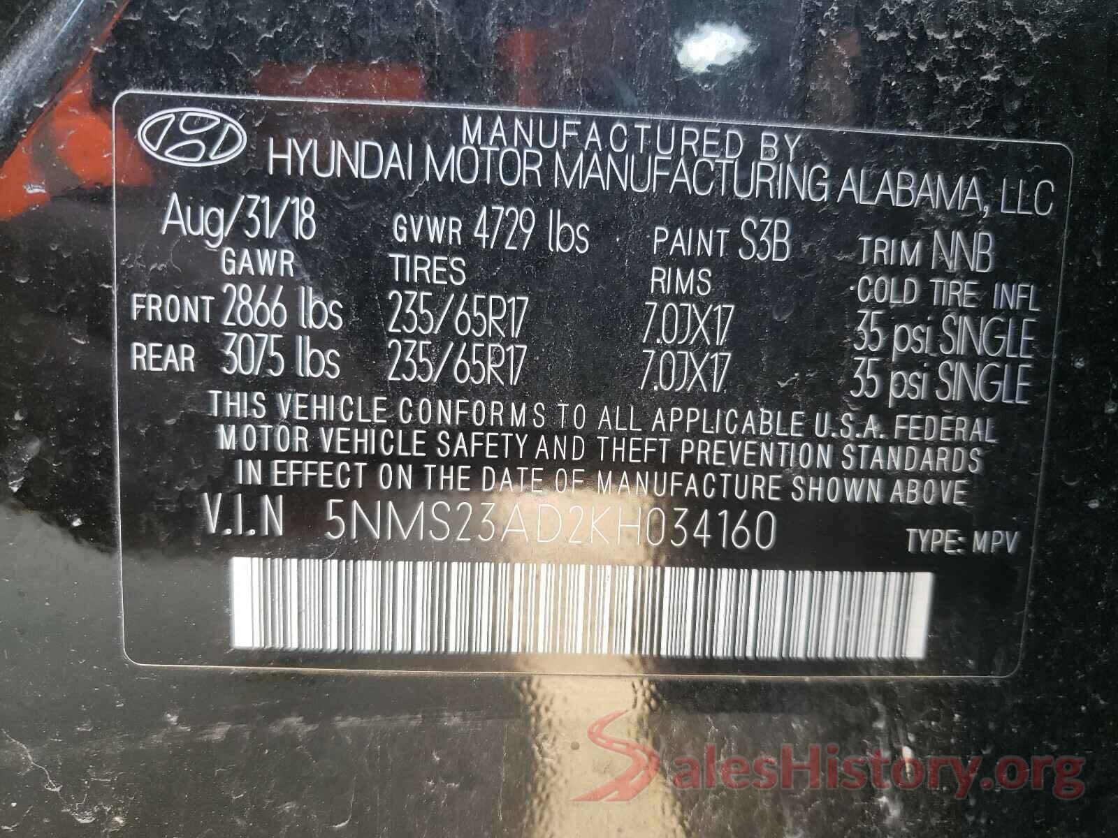 5NMS23AD2KH034160 2019 HYUNDAI SANTA FE