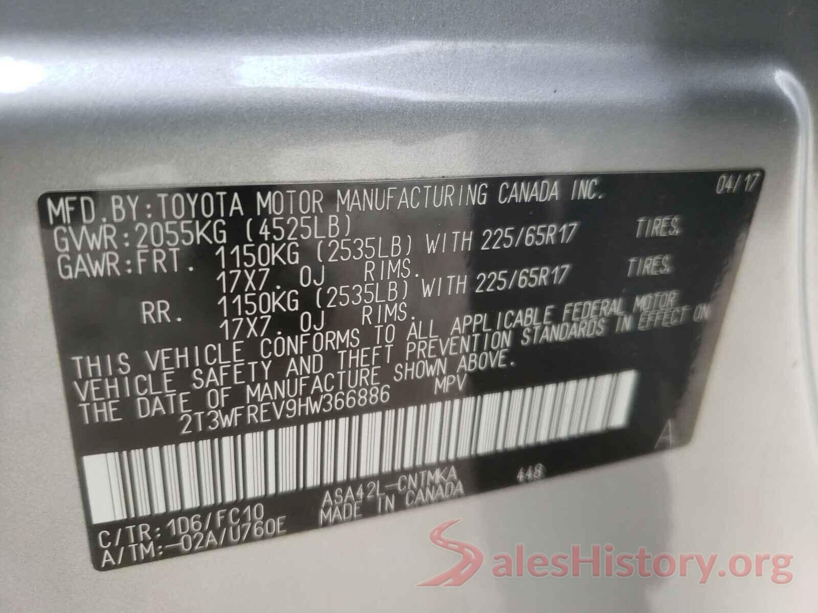 2T3WFREV9HW366886 2017 TOYOTA RAV4