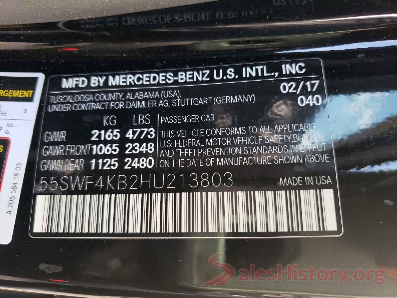 55SWF4KB2HU213803 2017 MERCEDES-BENZ C CLASS