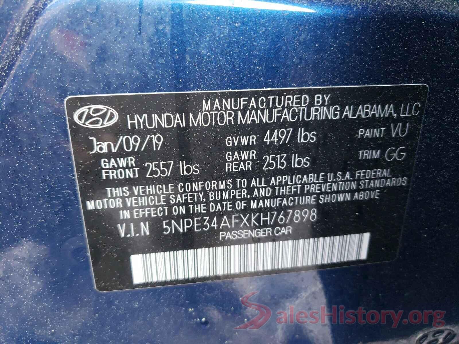 5NPE34AFXKH767898 2019 HYUNDAI SONATA