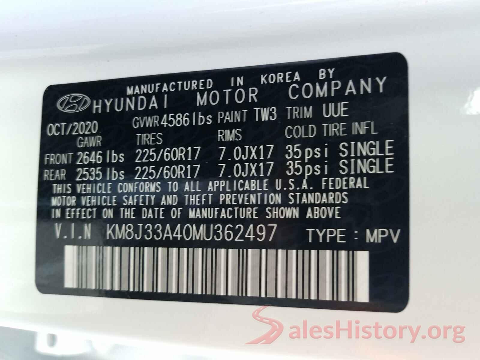 KM8J33A40MU362497 2021 HYUNDAI TUCSON