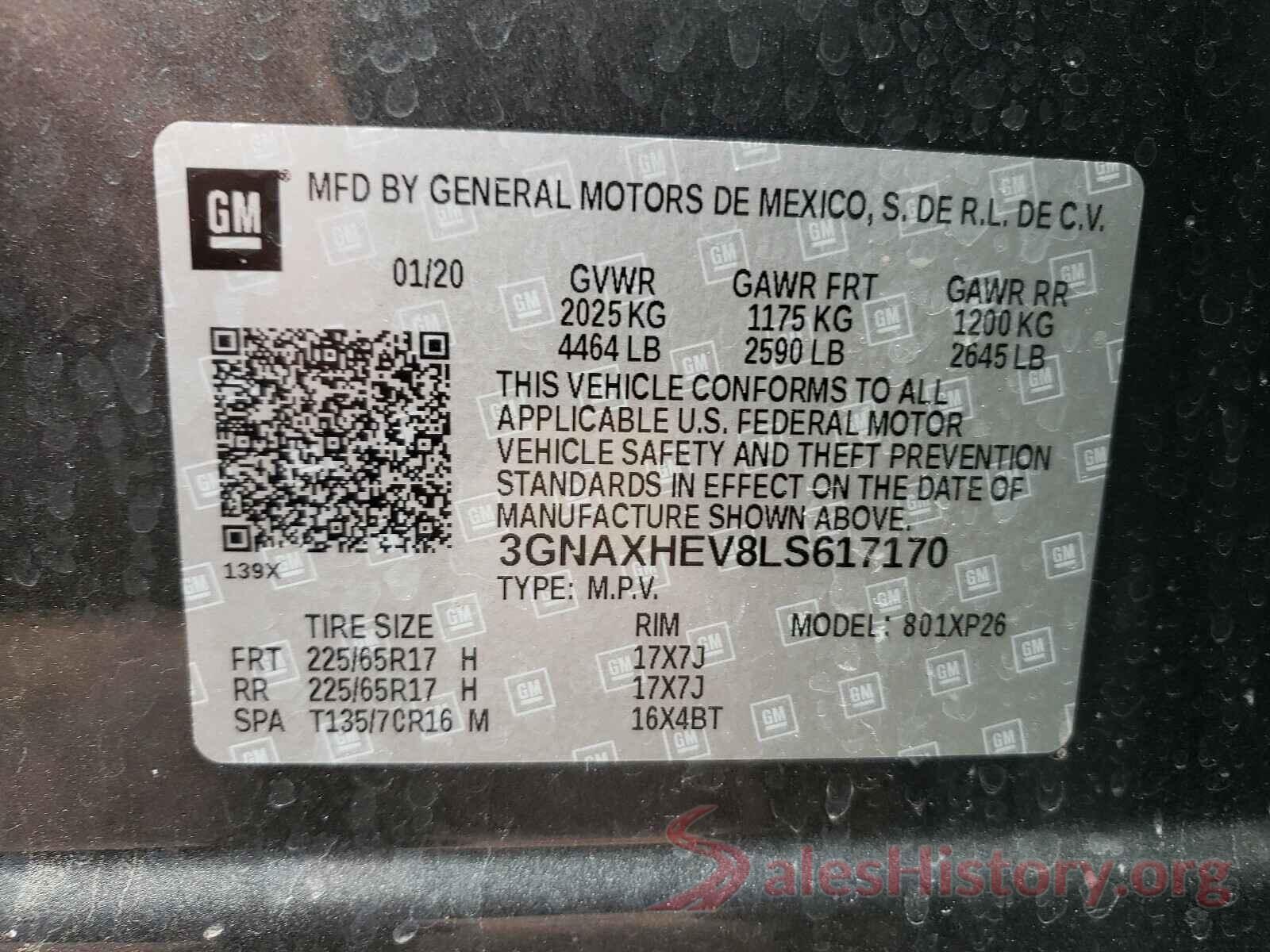 3GNAXHEV8LS617170 2020 CHEVROLET EQUINOX