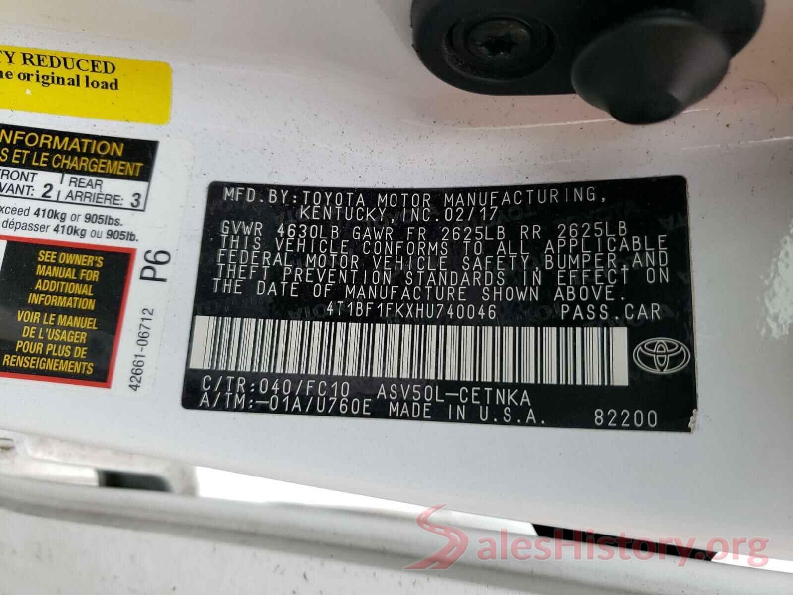 4T1BF1FKXHU740046 2017 TOYOTA CAMRY