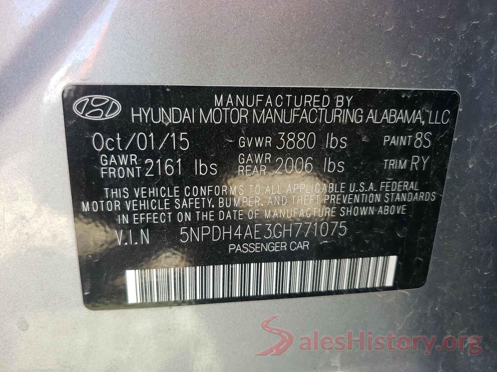 5NPDH4AE3GH771075 2016 HYUNDAI ELANTRA