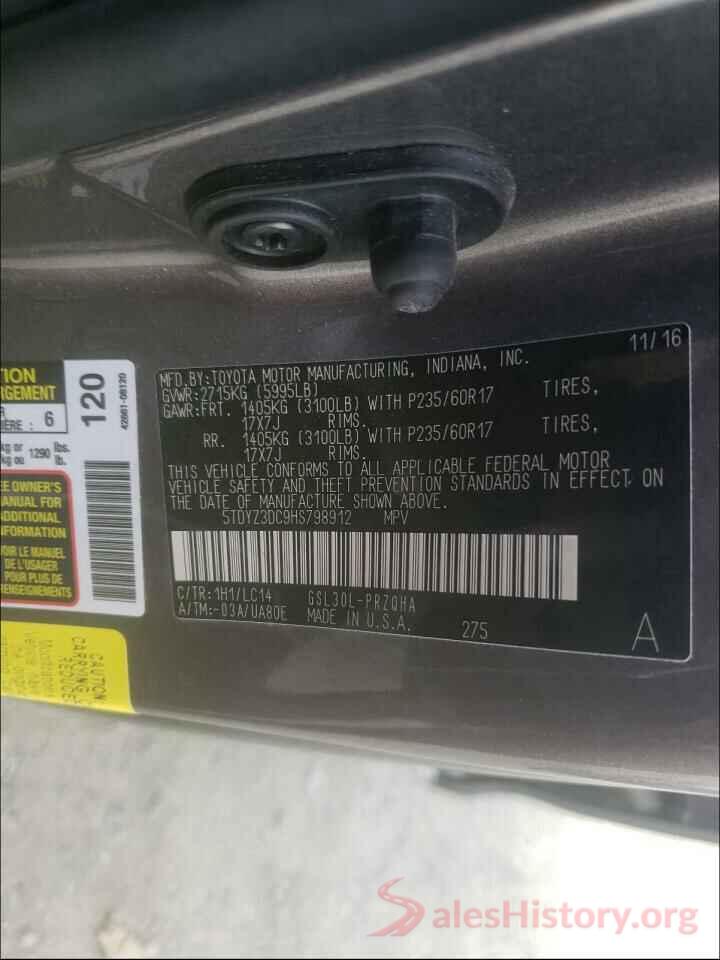 5TDYZ3DC9HS798912 2017 TOYOTA SIENNA