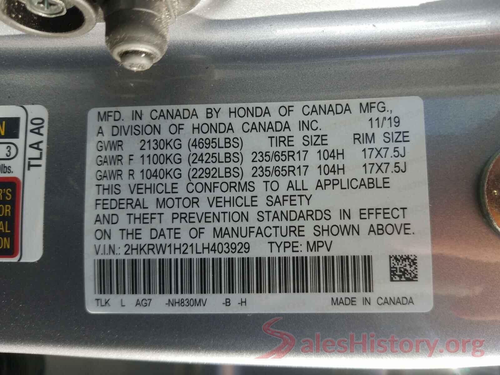 2HKRW1H21LH403929 2020 HONDA CRV