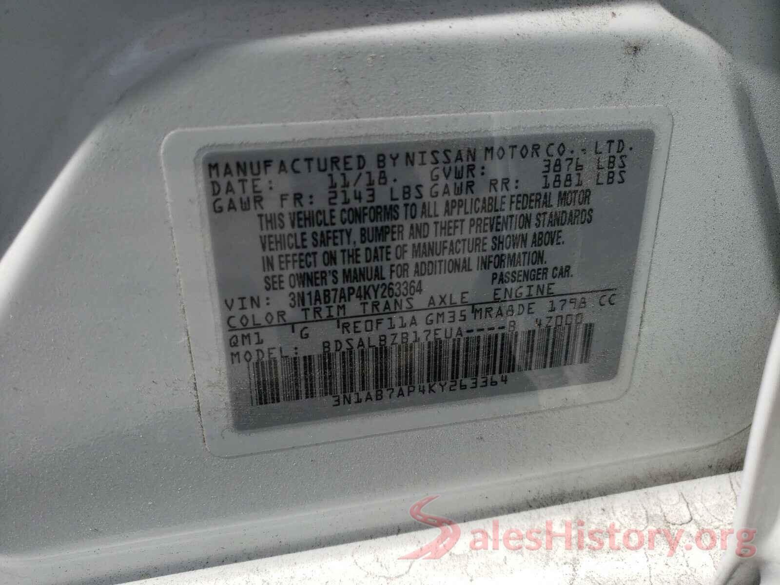 3N1AB7AP4KY263364 2019 NISSAN SENTRA