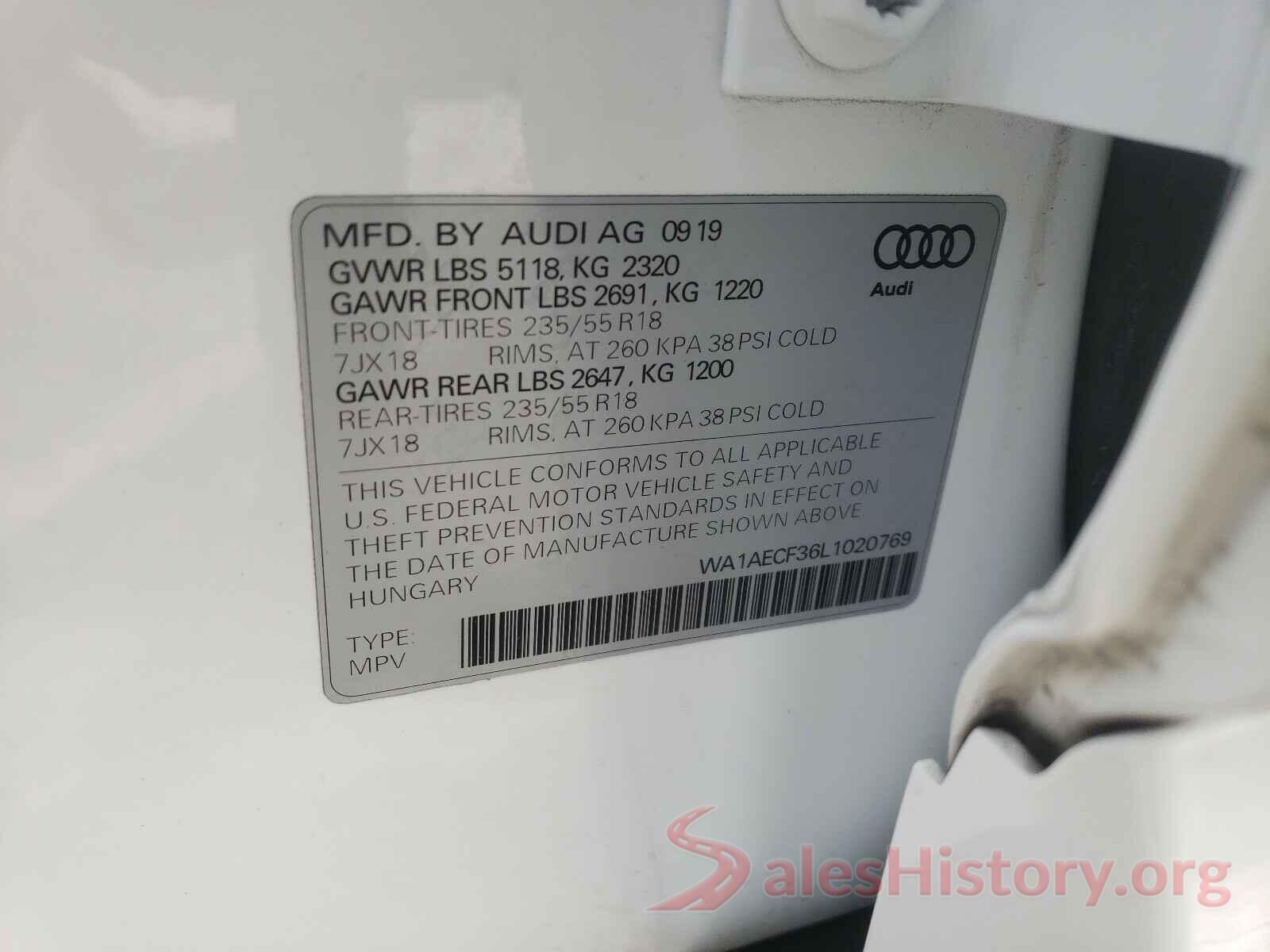 WA1AECF36L1020769 2020 AUDI Q3