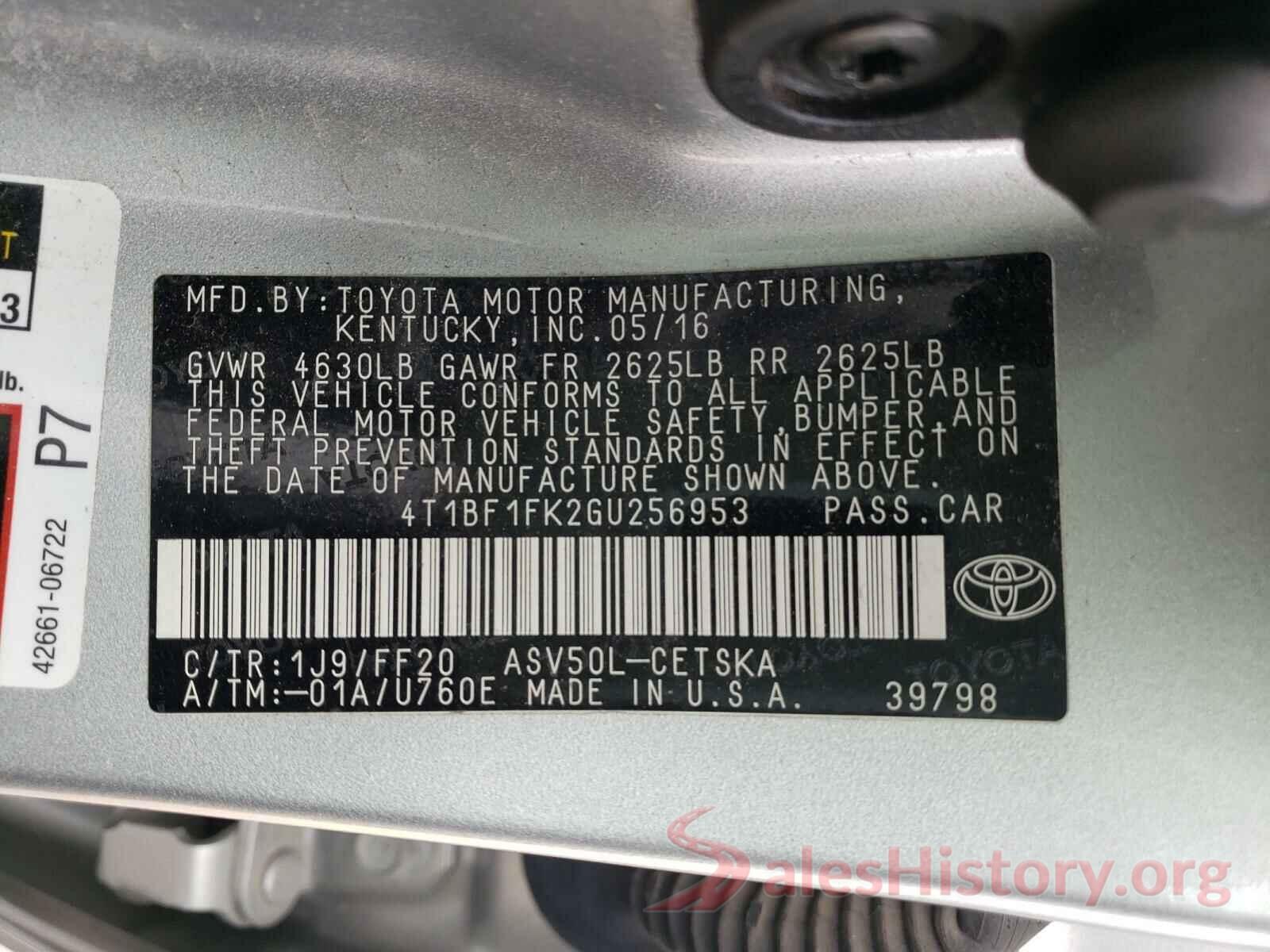 4T1BF1FK2GU256953 2016 TOYOTA CAMRY