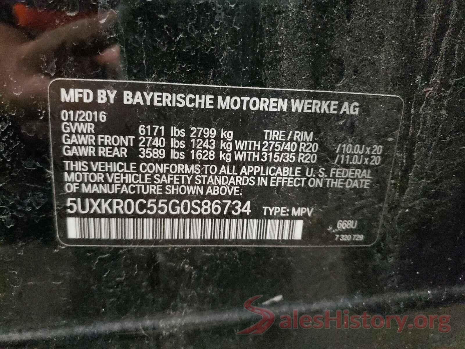 5UXKR0C55G0S86734 2016 BMW X5