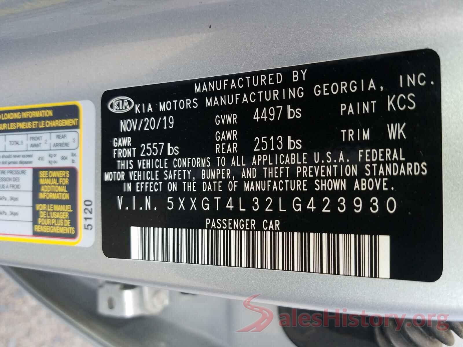 5XXGT4L32LG423930 2020 KIA OPTIMA