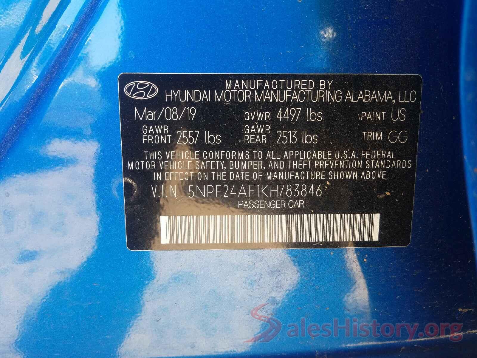 5NPE24AF1KH783846 2019 HYUNDAI SONATA