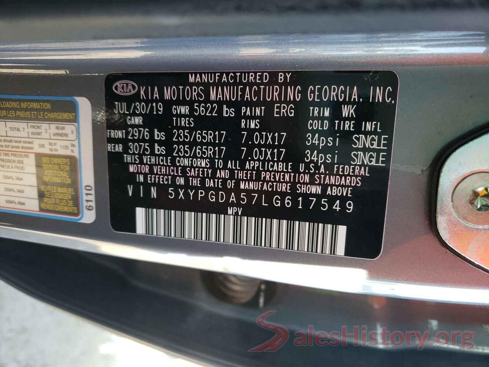 5XYPGDA57LG617549 2020 KIA SORENTO