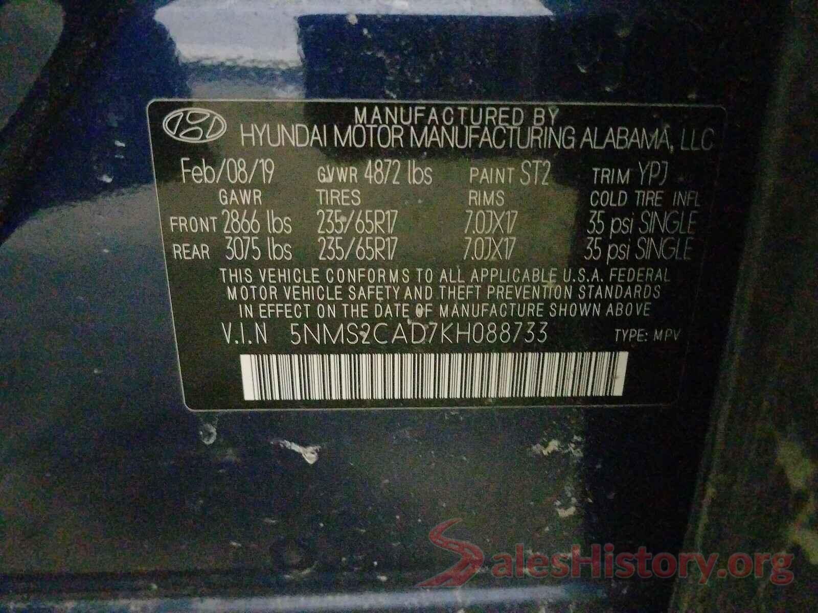 5NMS2CAD7KH088733 2019 HYUNDAI SANTA FE