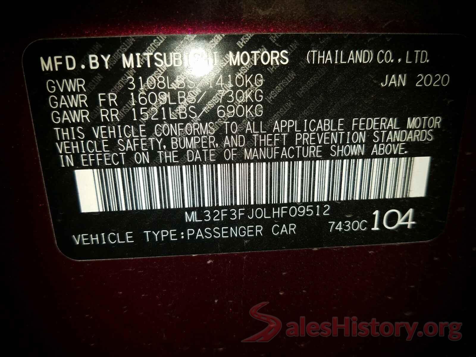 ML32F3FJ0LHF09512 2020 MITSUBISHI MIRAGE