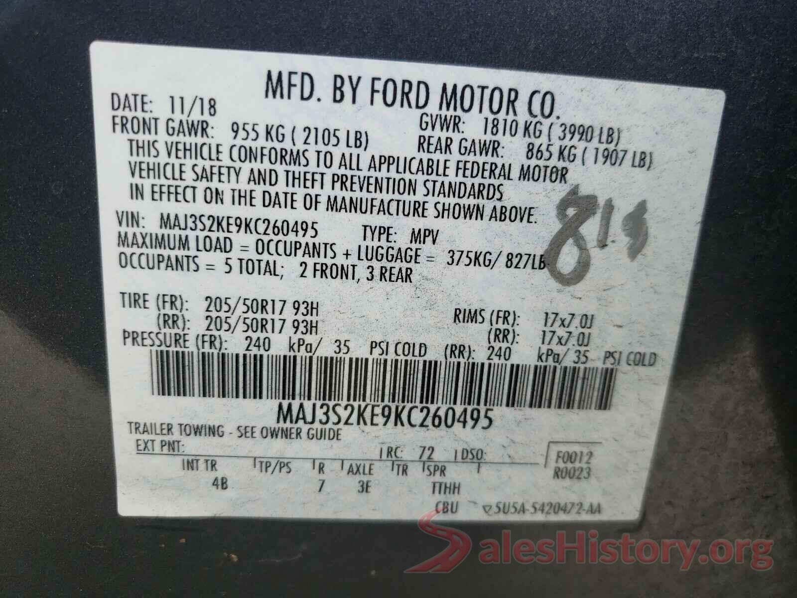 MAJ3S2KE9KC260495 2019 FORD ALL OTHER