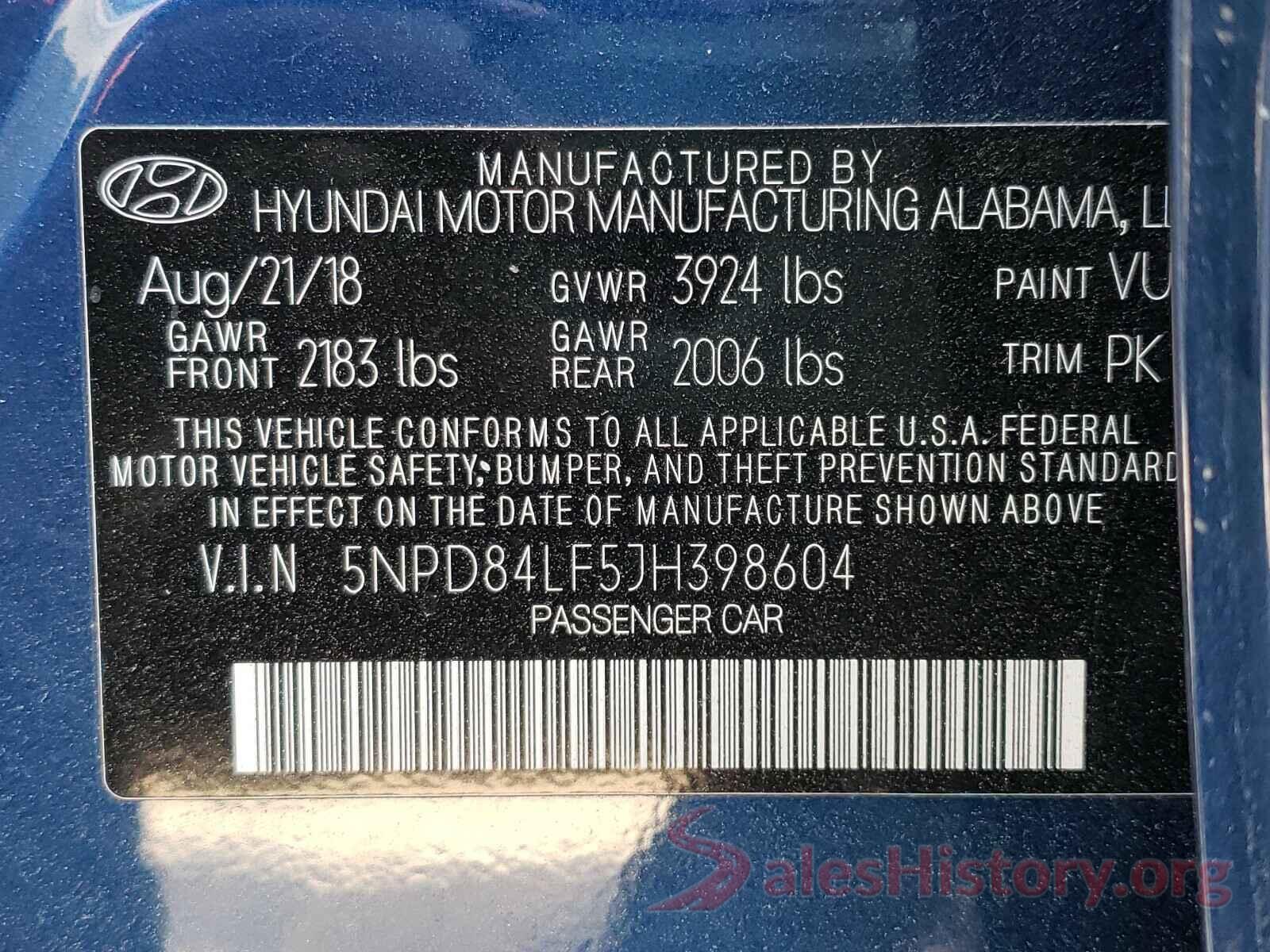 5NPD84LF5JH398604 2018 HYUNDAI ELANTRA