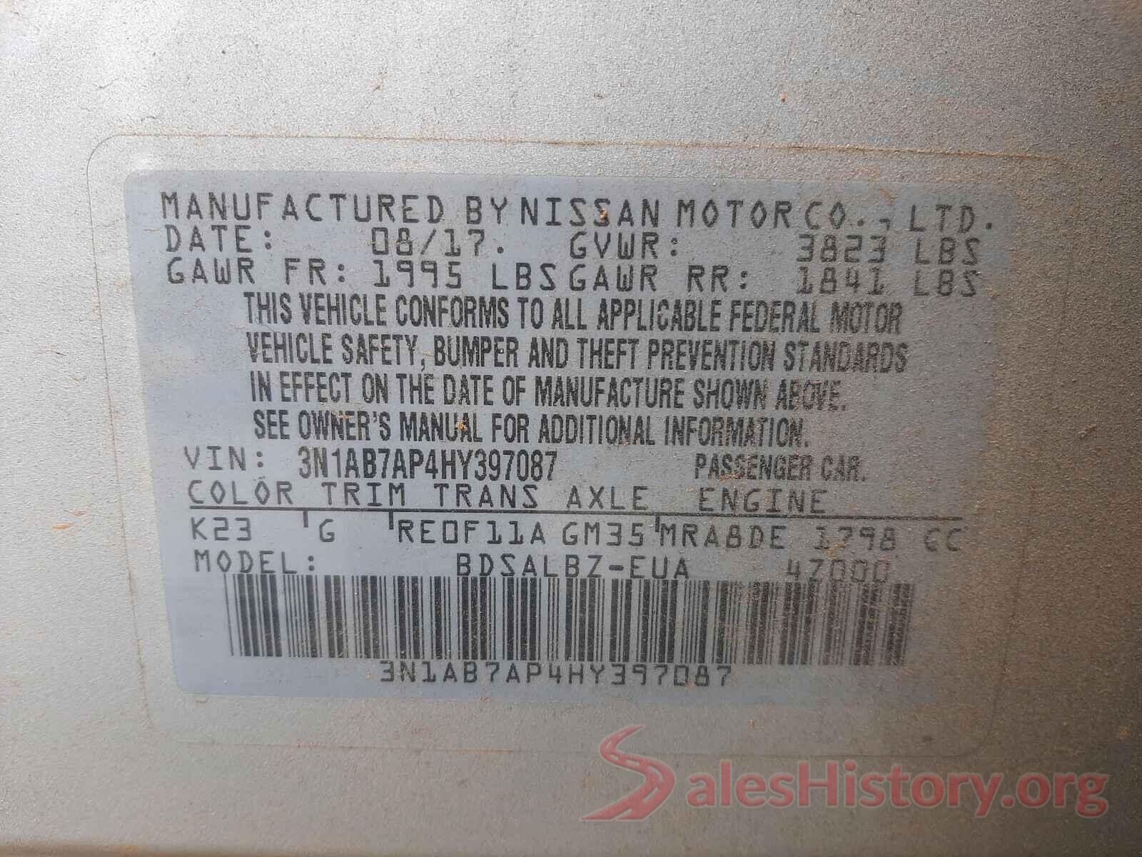 3N1AB7AP4HY397087 2017 NISSAN SENTRA