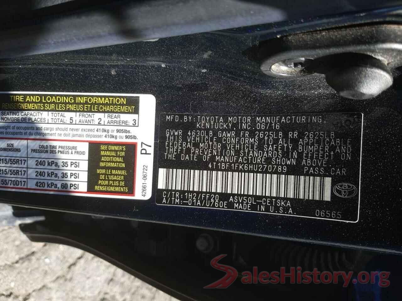 4T1BF1FK6HU270789 2017 TOYOTA CAMRY