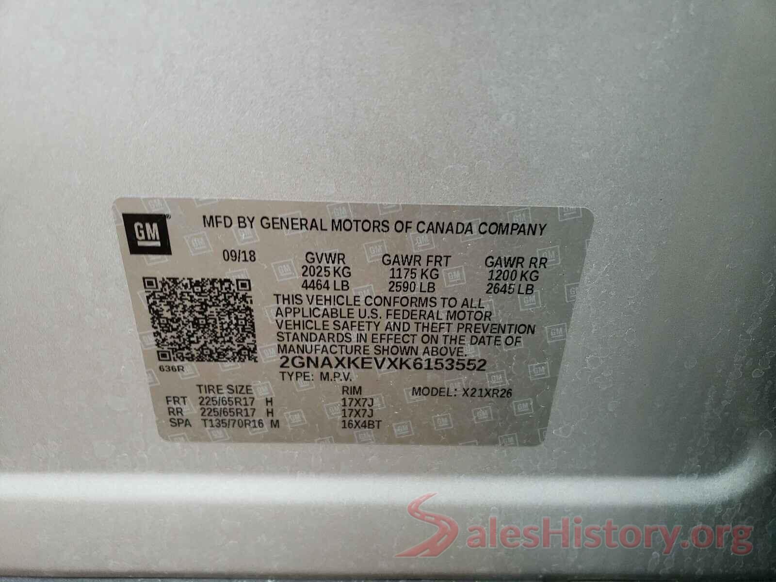 2GNAXKEVXK6153552 2019 CHEVROLET EQUINOX