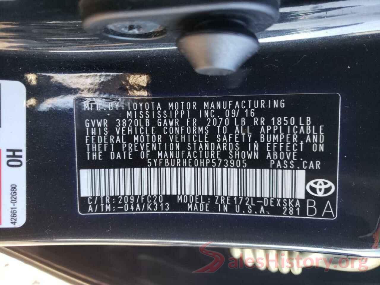 5YFBURHE0HP573905 2017 TOYOTA COROLLA