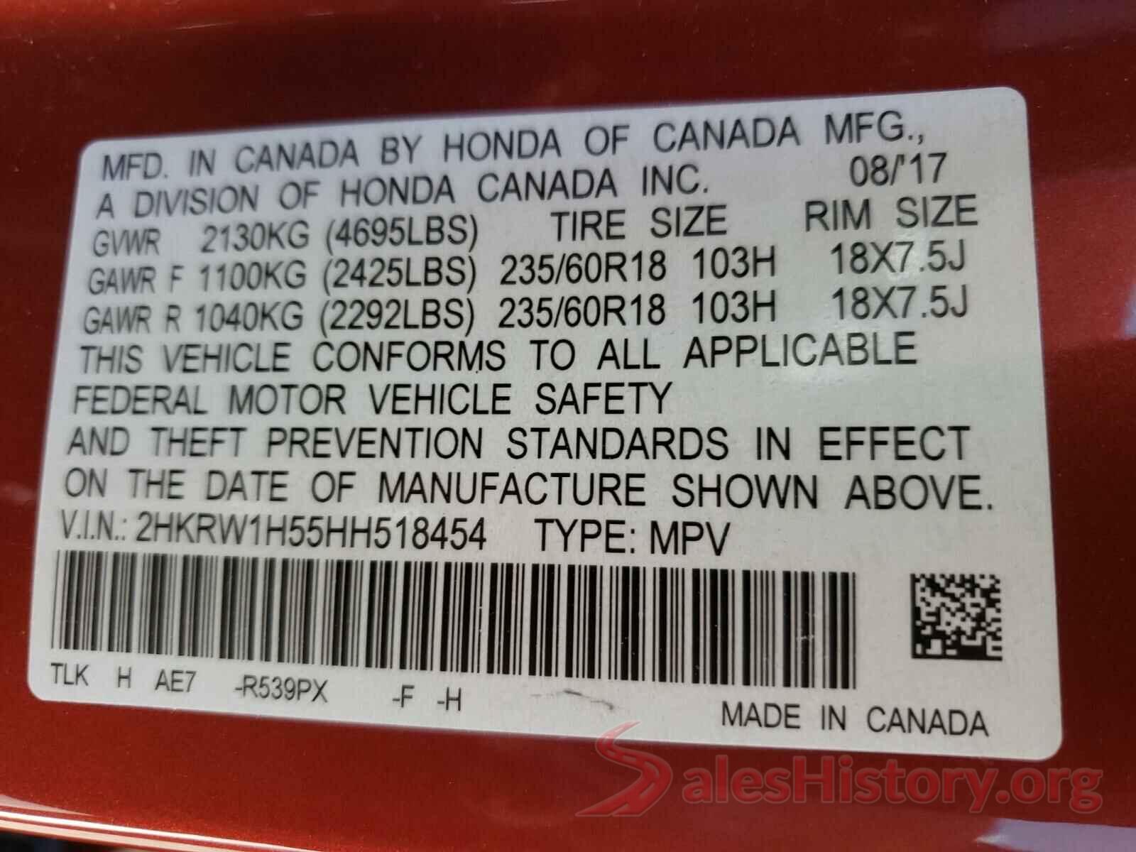 2HKRW1H55HH518454 2017 HONDA CRV