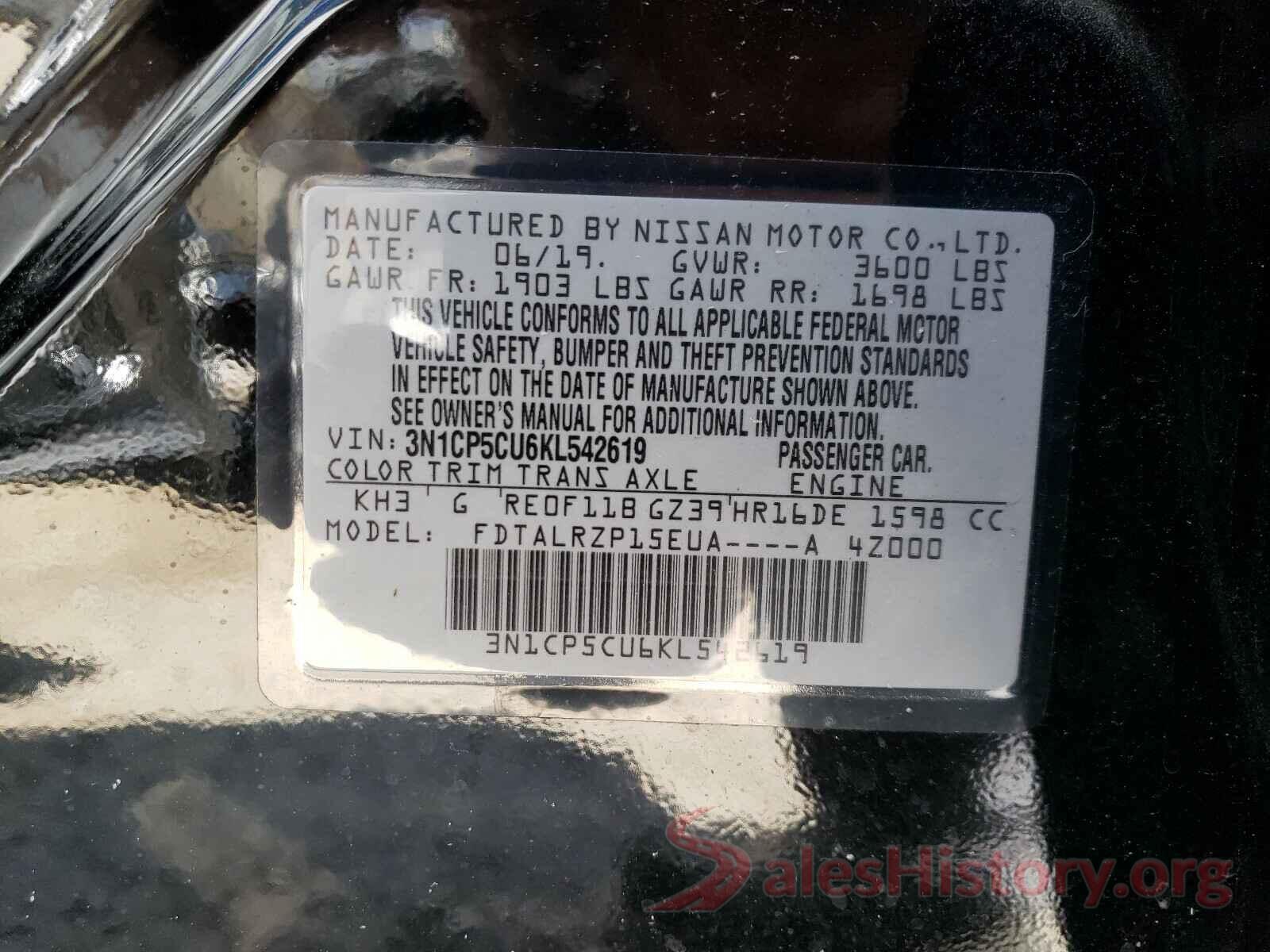 3N1CP5CU6KL542619 2019 NISSAN KICKS