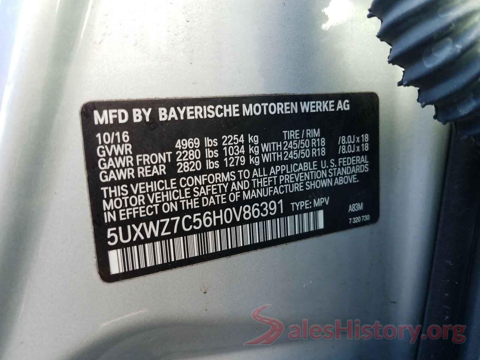 5UXWZ7C56H0V86391 2017 BMW X3