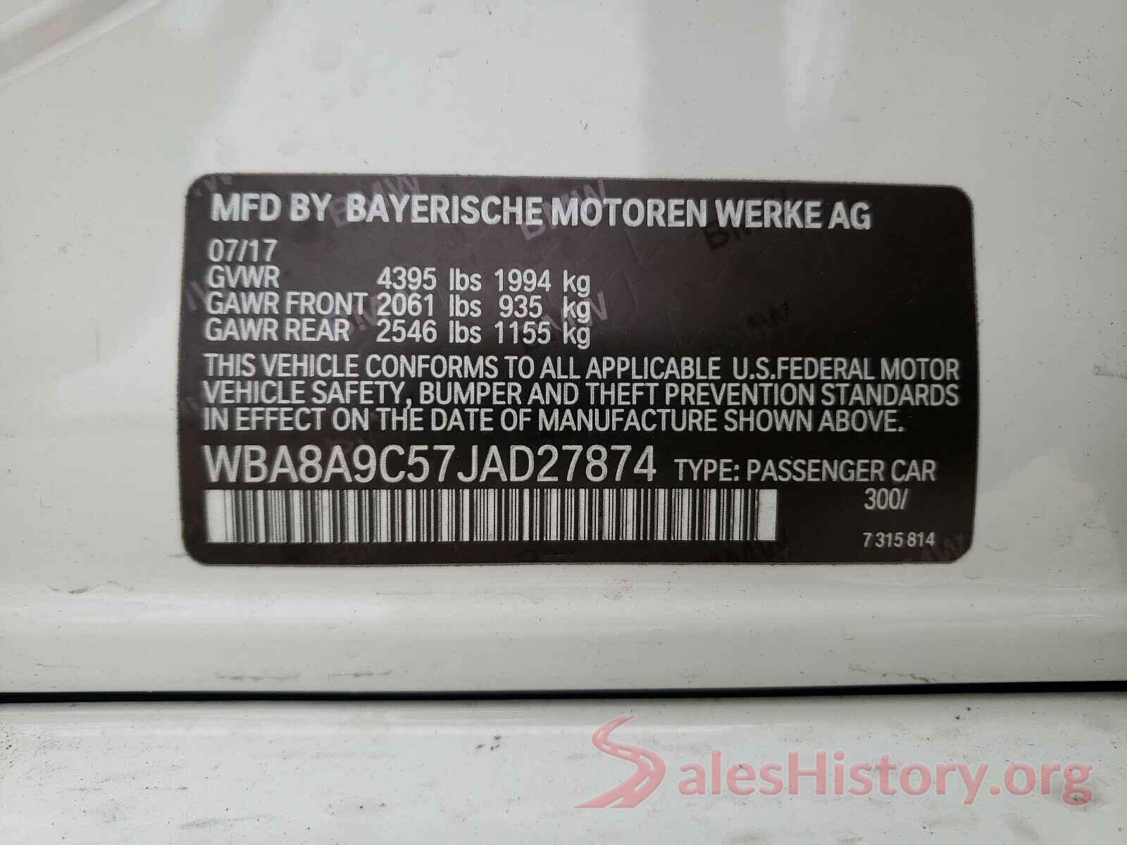 WBA8A9C57JAD27874 2018 BMW 3 SERIES