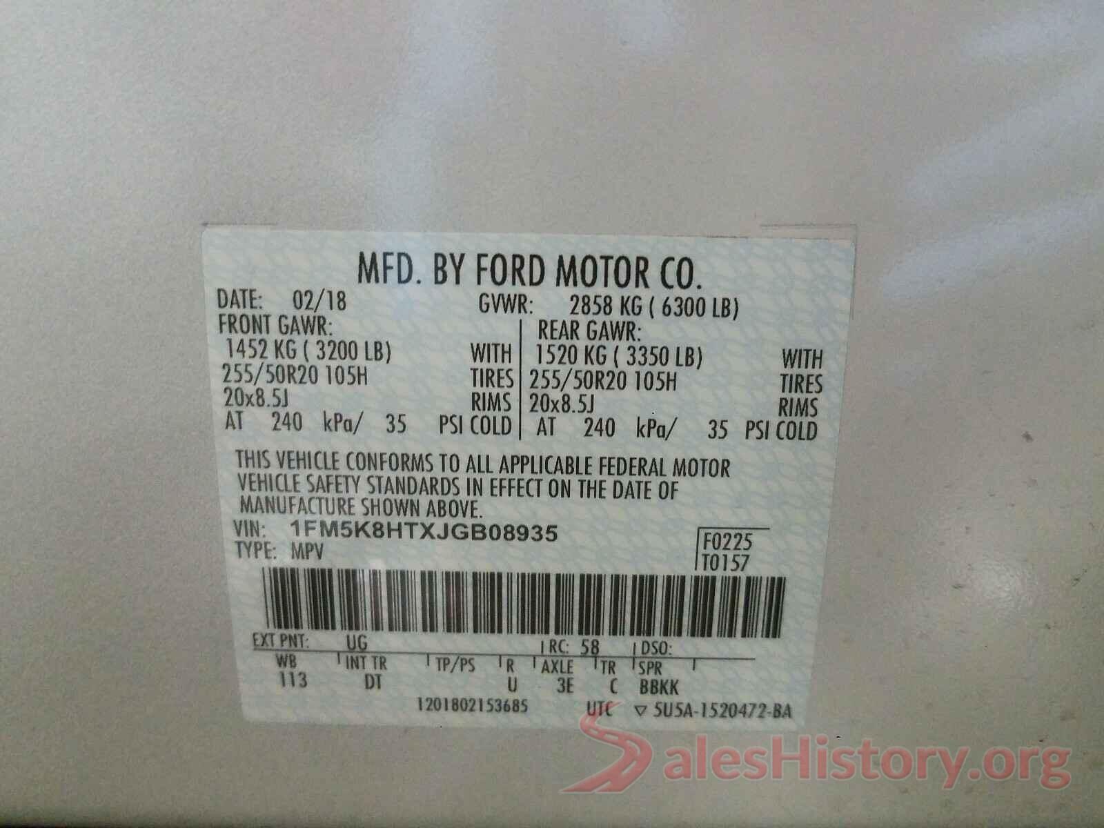 1FM5K8HTXJGB08935 2018 FORD EXPLORER