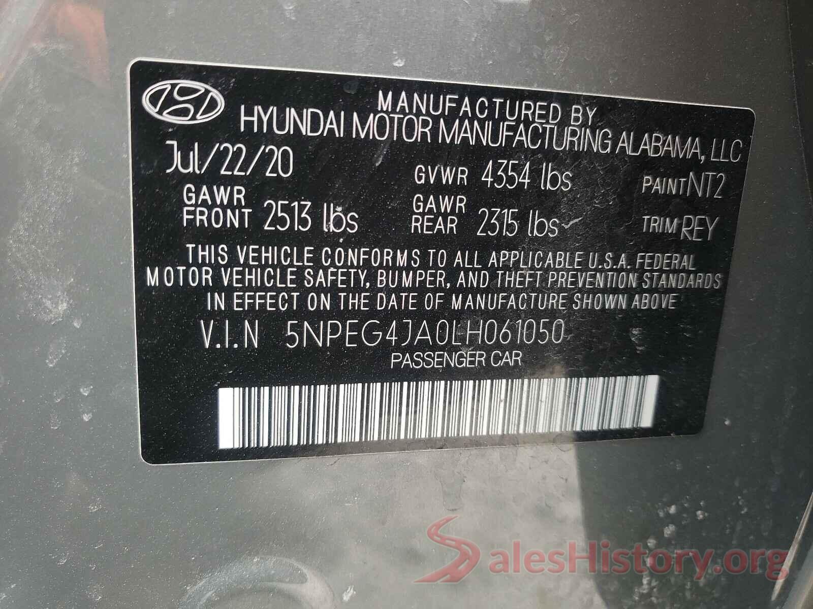 5NPEG4JA0LH061050 2020 HYUNDAI SONATA