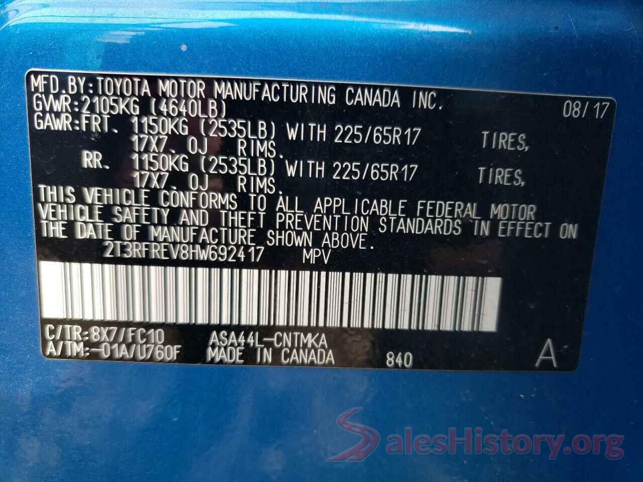 2T3RFREV8HW692417 2017 TOYOTA RAV4