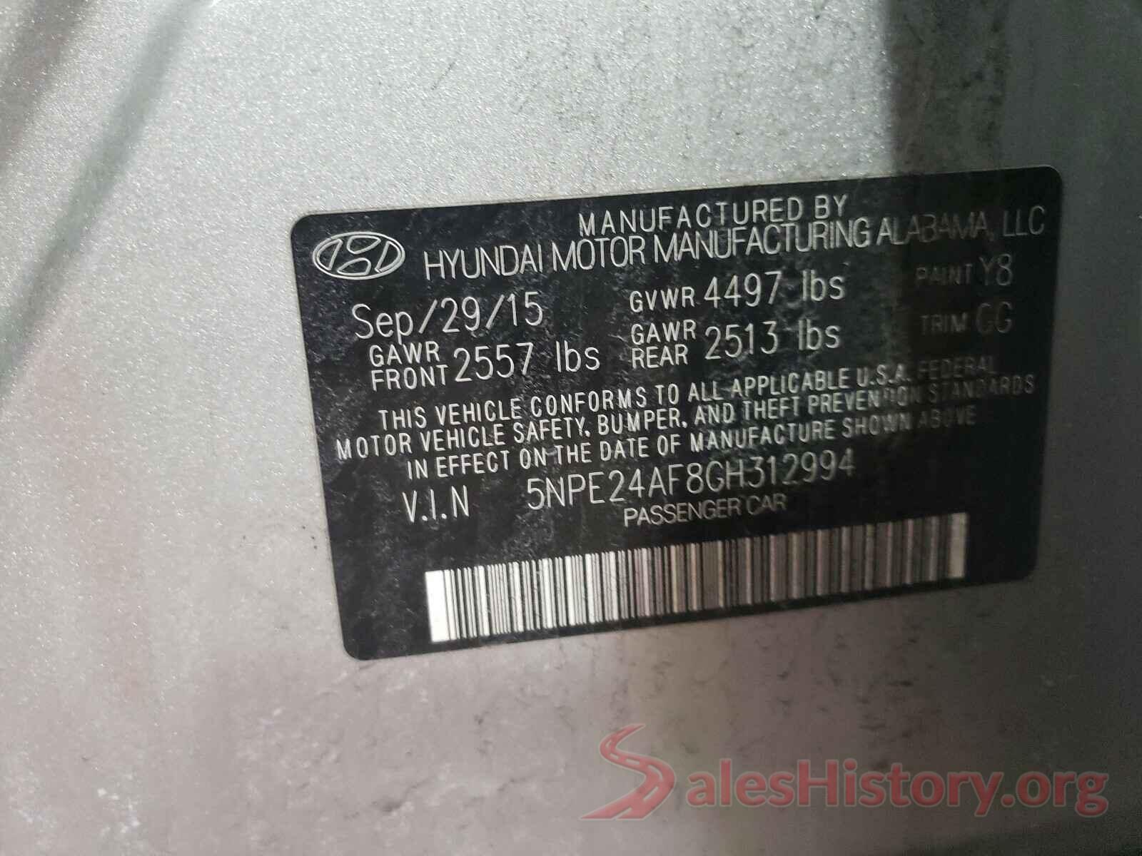 5NPE24AF8GH312994 2016 HYUNDAI SONATA