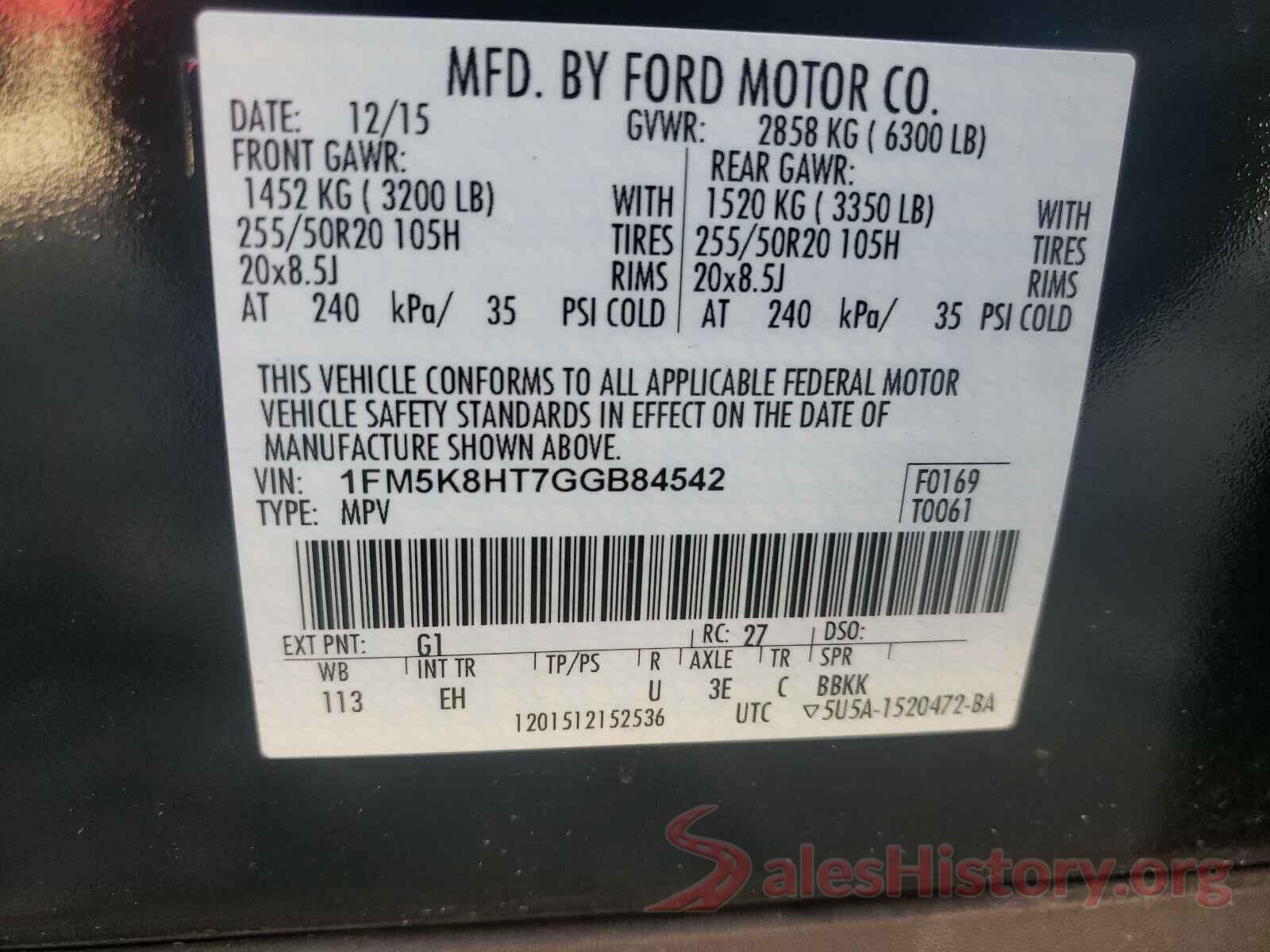 1FM5K8HT7GGB84542 2016 FORD EXPLORER