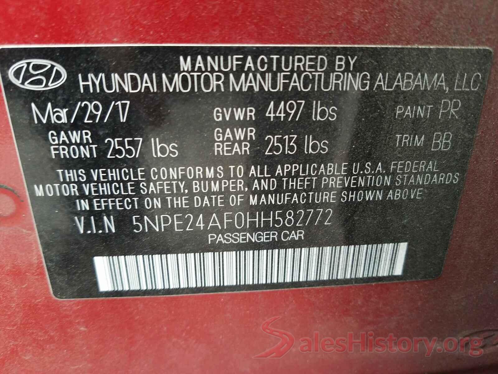 5NPE24AF0HH582772 2017 HYUNDAI SONATA