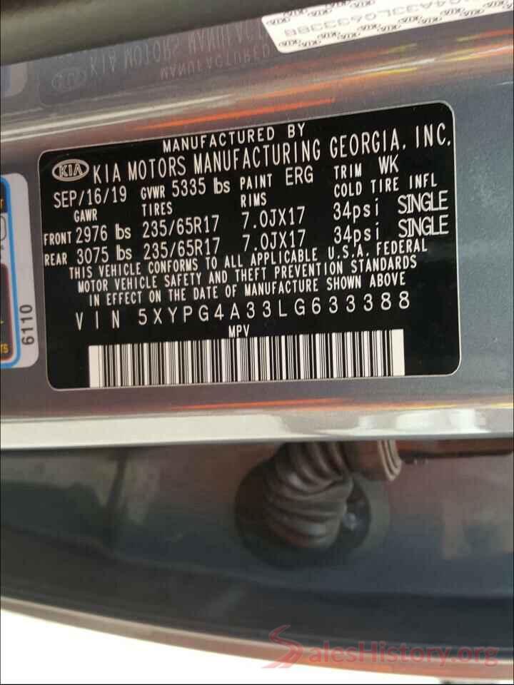 5XYPG4A33LG633388 2020 KIA SORENTO