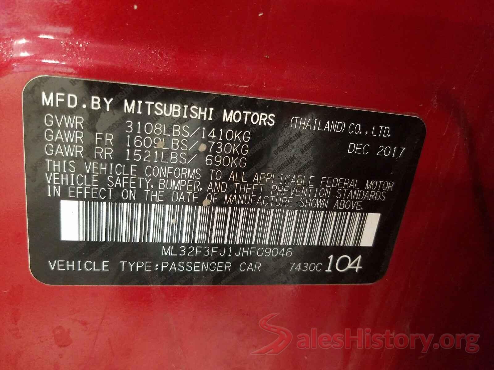 ML32F3FJ1JHF09046 2018 MITSUBISHI MIRAGE