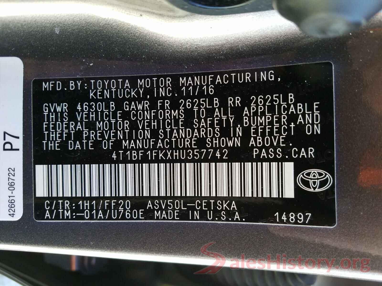 4T1BF1FKXHU357742 2017 TOYOTA CAMRY