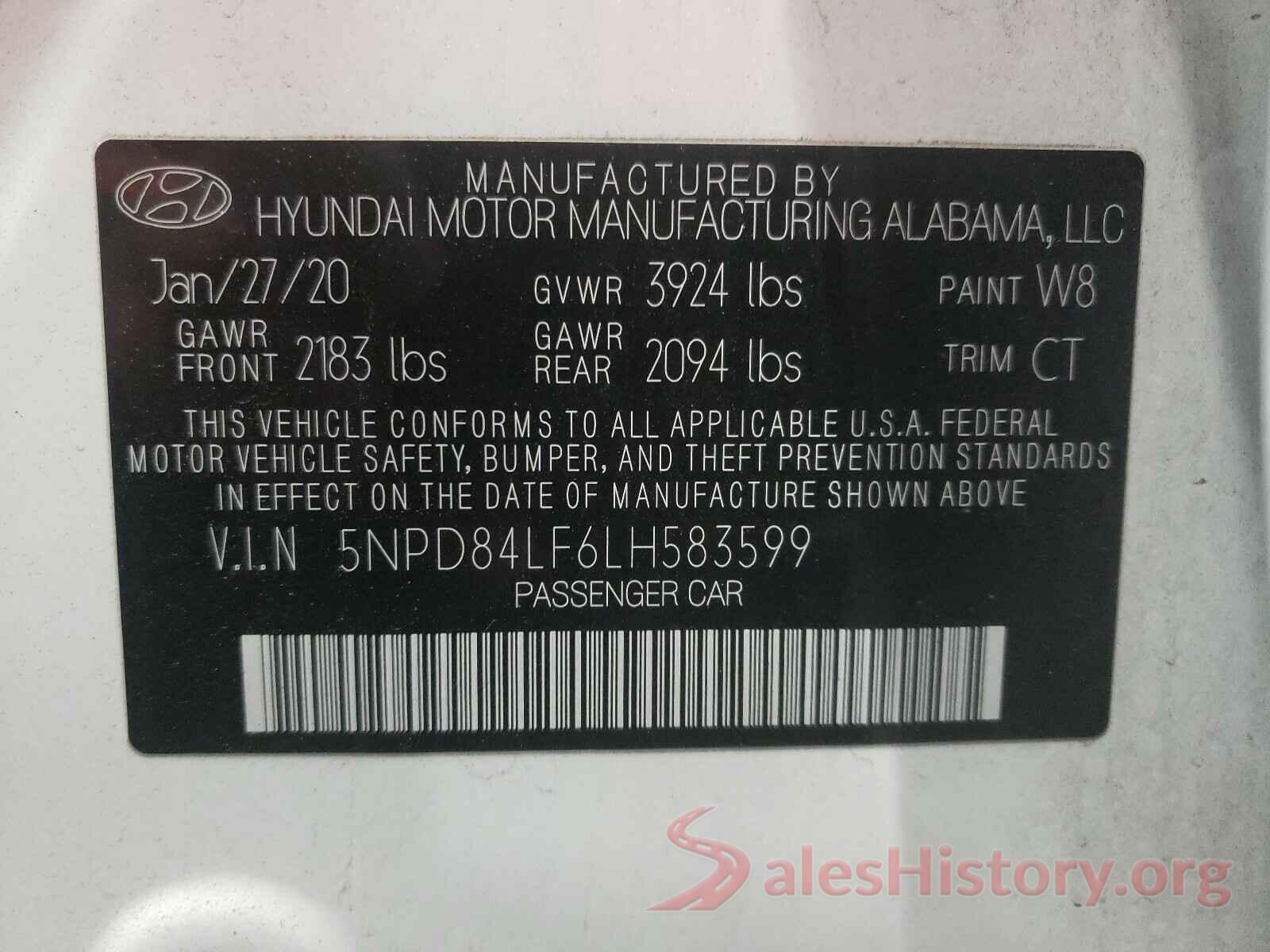 5NPD84LF6LH583599 2020 HYUNDAI ELANTRA