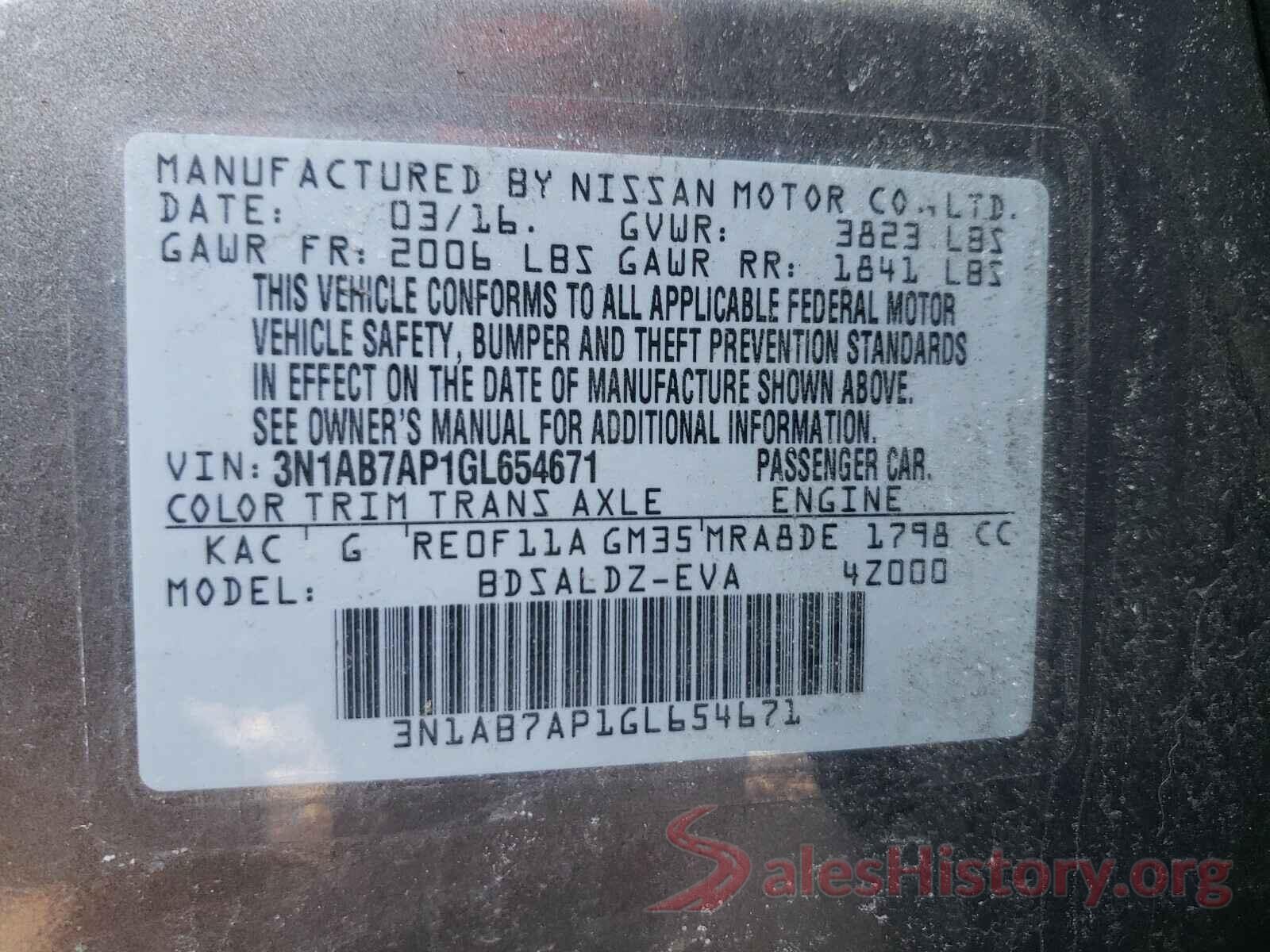 3N1AB7AP1GL654671 2016 NISSAN SENTRA