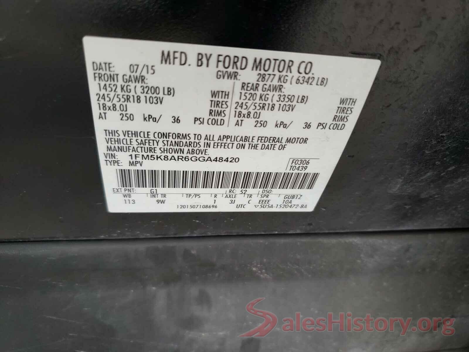 1FM5K8AR6GGA48420 2016 FORD EXPLORER