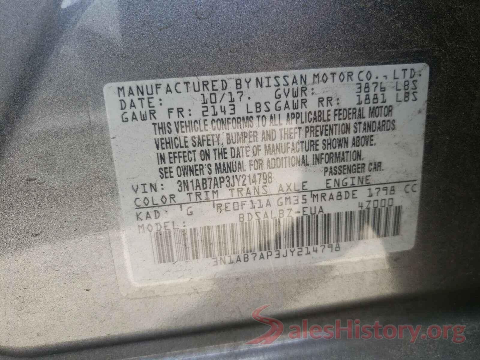 3N1AB7AP3JY214798 2018 NISSAN SENTRA