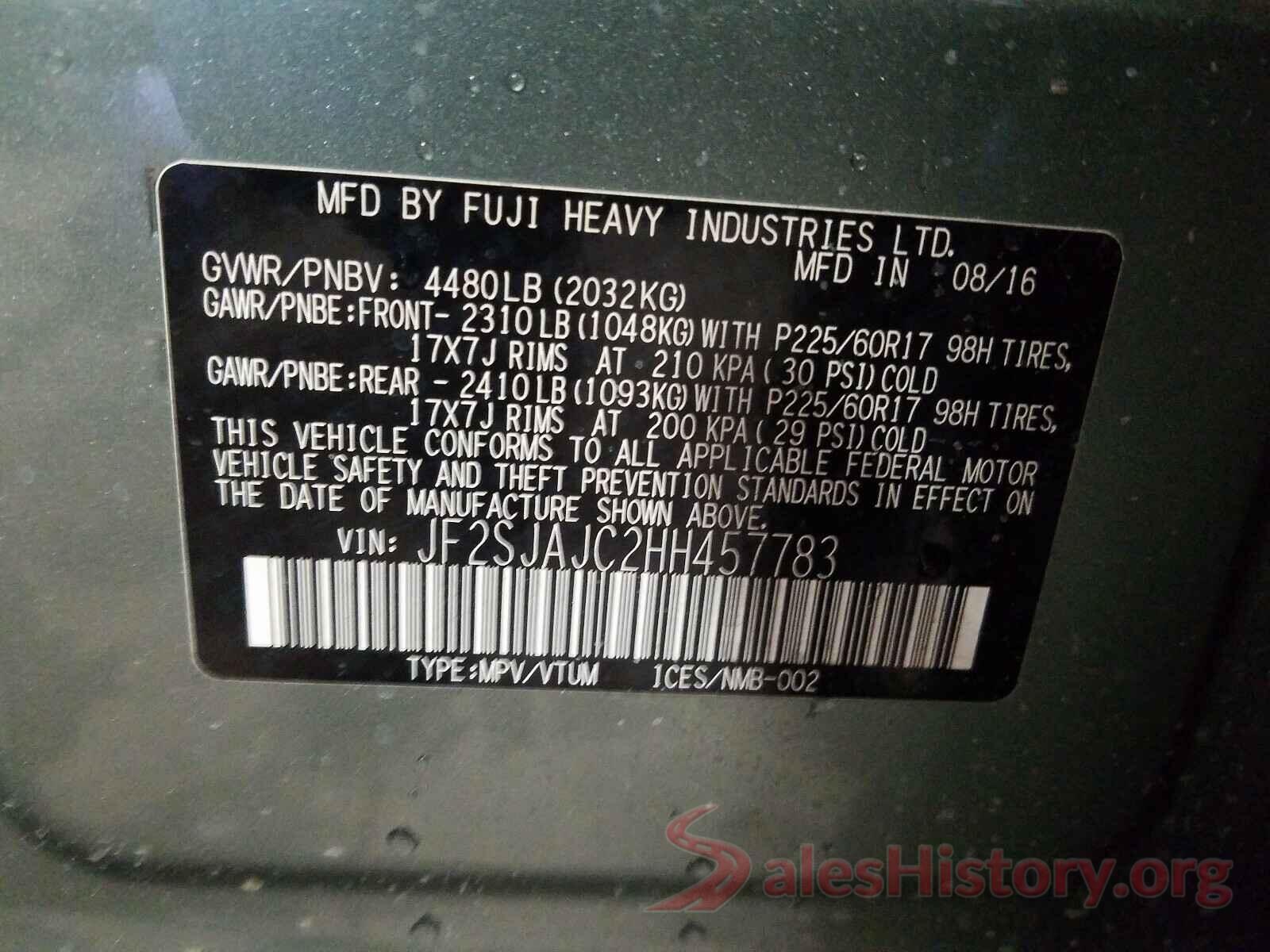 JF2SJAJC2HH457783 2017 SUBARU FORESTER