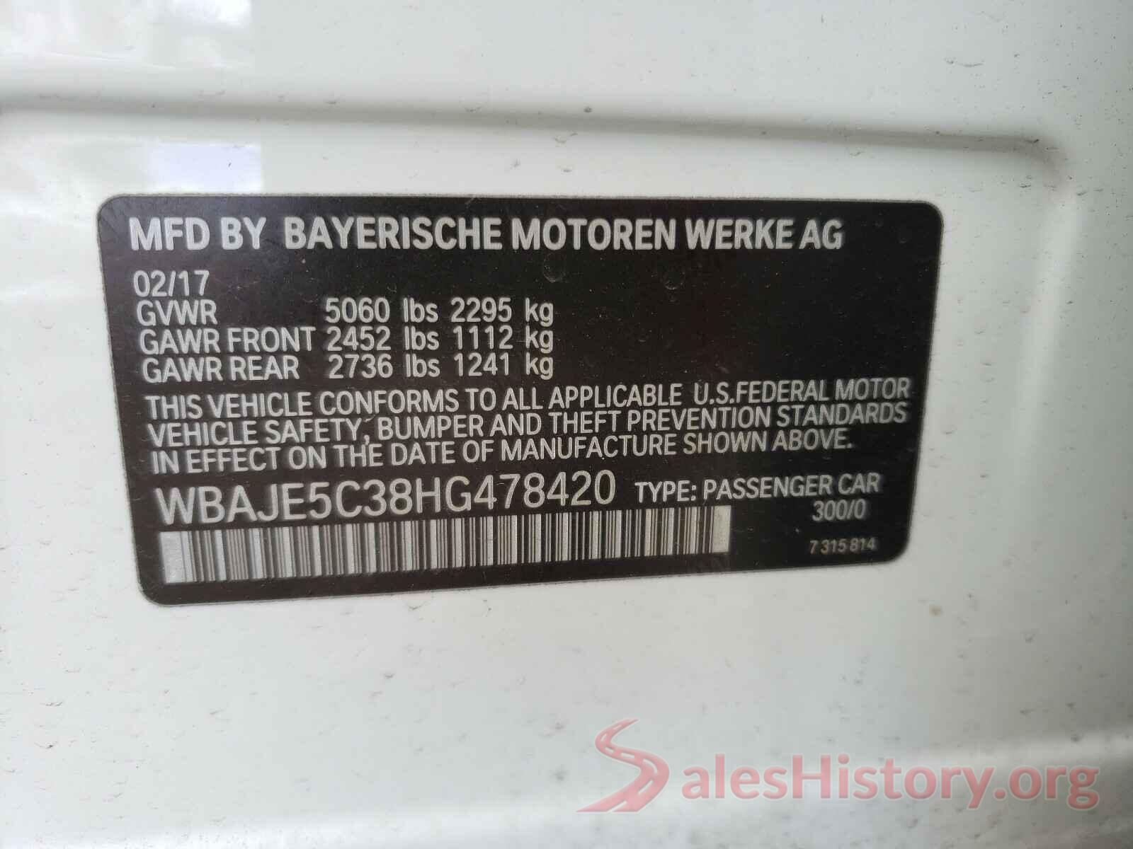 WBAJE5C38HG478420 2017 BMW 5 SERIES