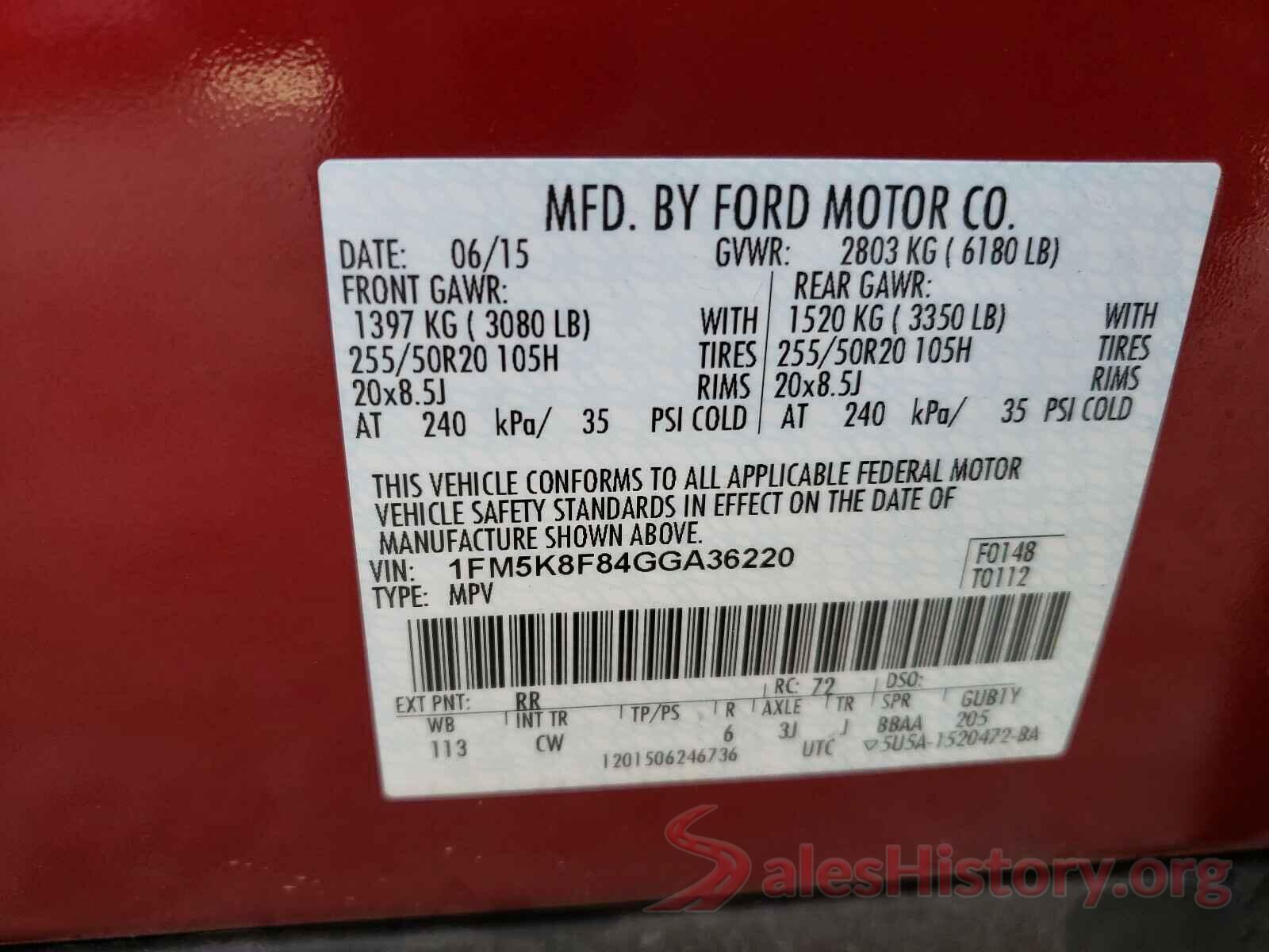 1FM5K8F84GGA36220 2016 FORD EXPLORER