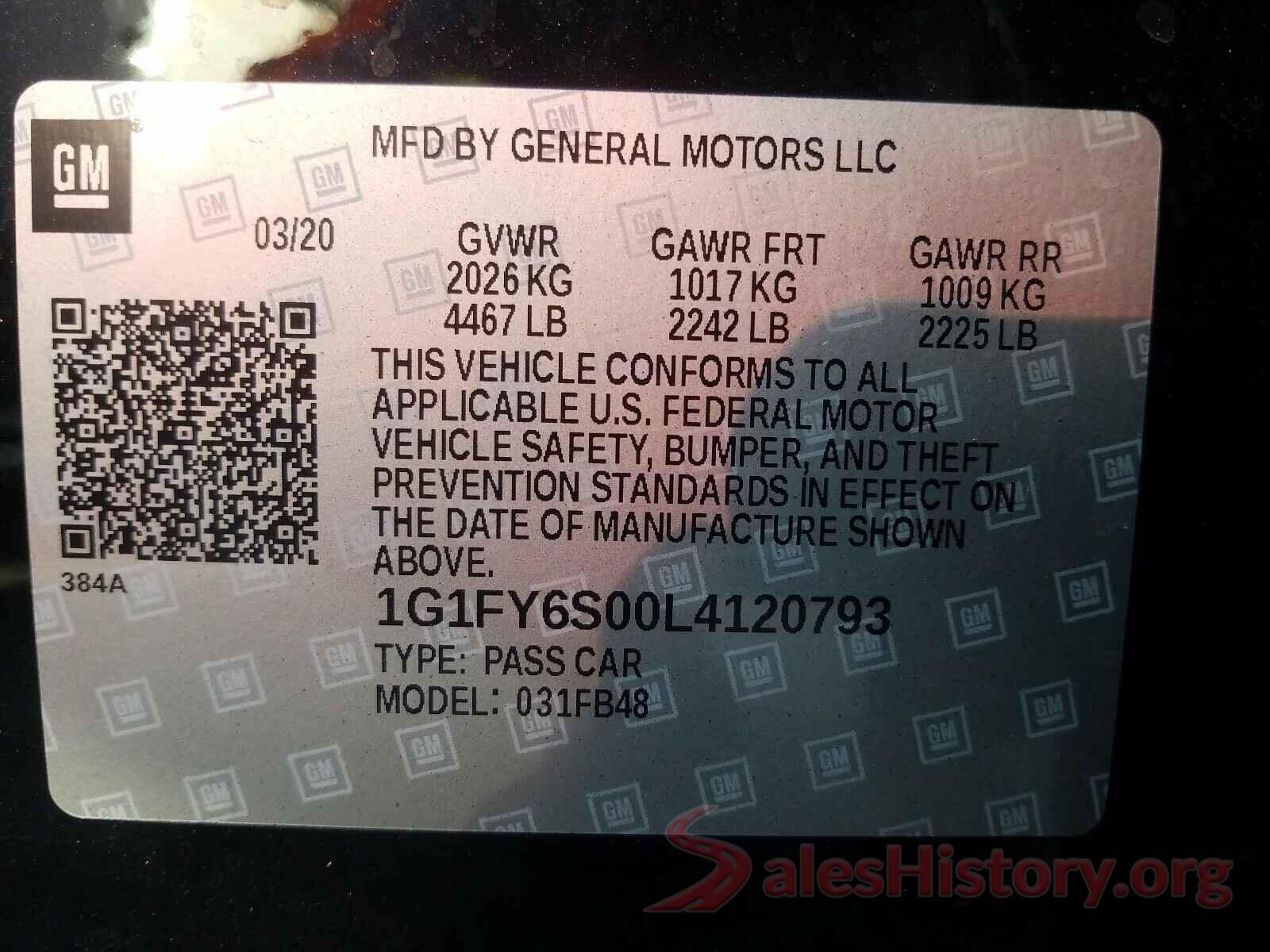 1G1FY6S00L4120793 2020 CHEVROLET BOLT