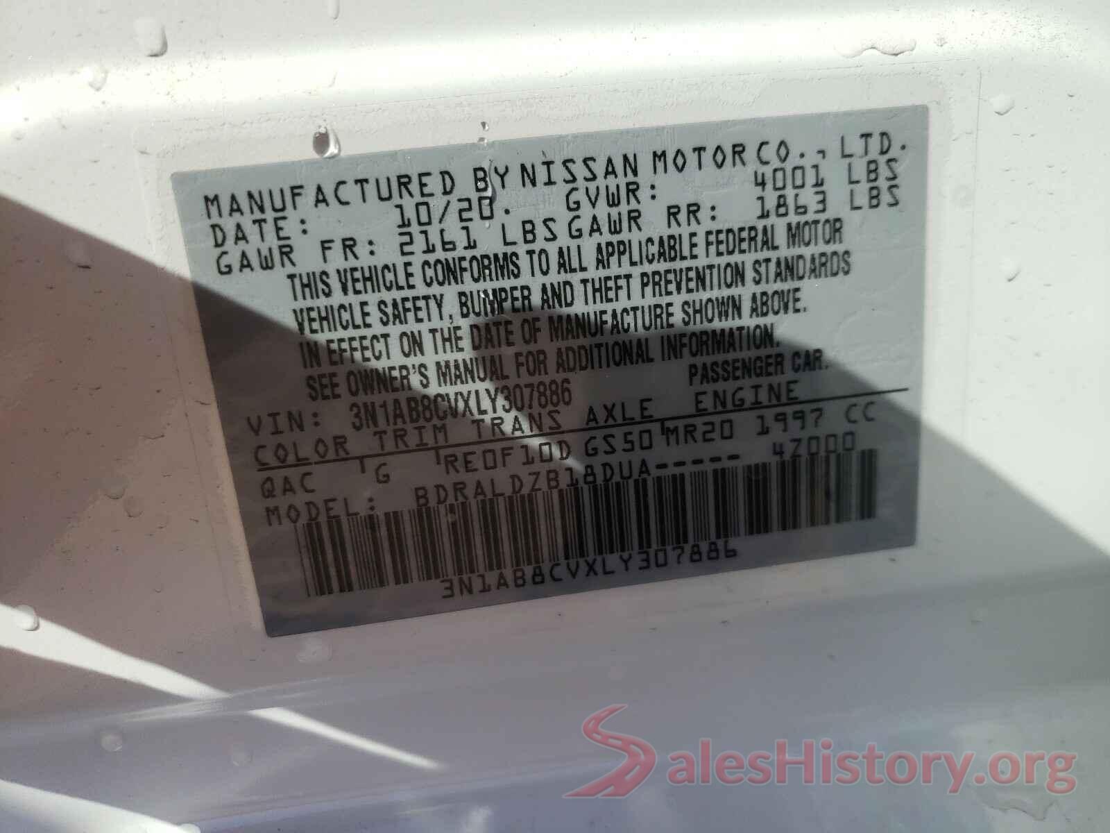 3N1AB8CVXLY307886 2020 NISSAN SENTRA