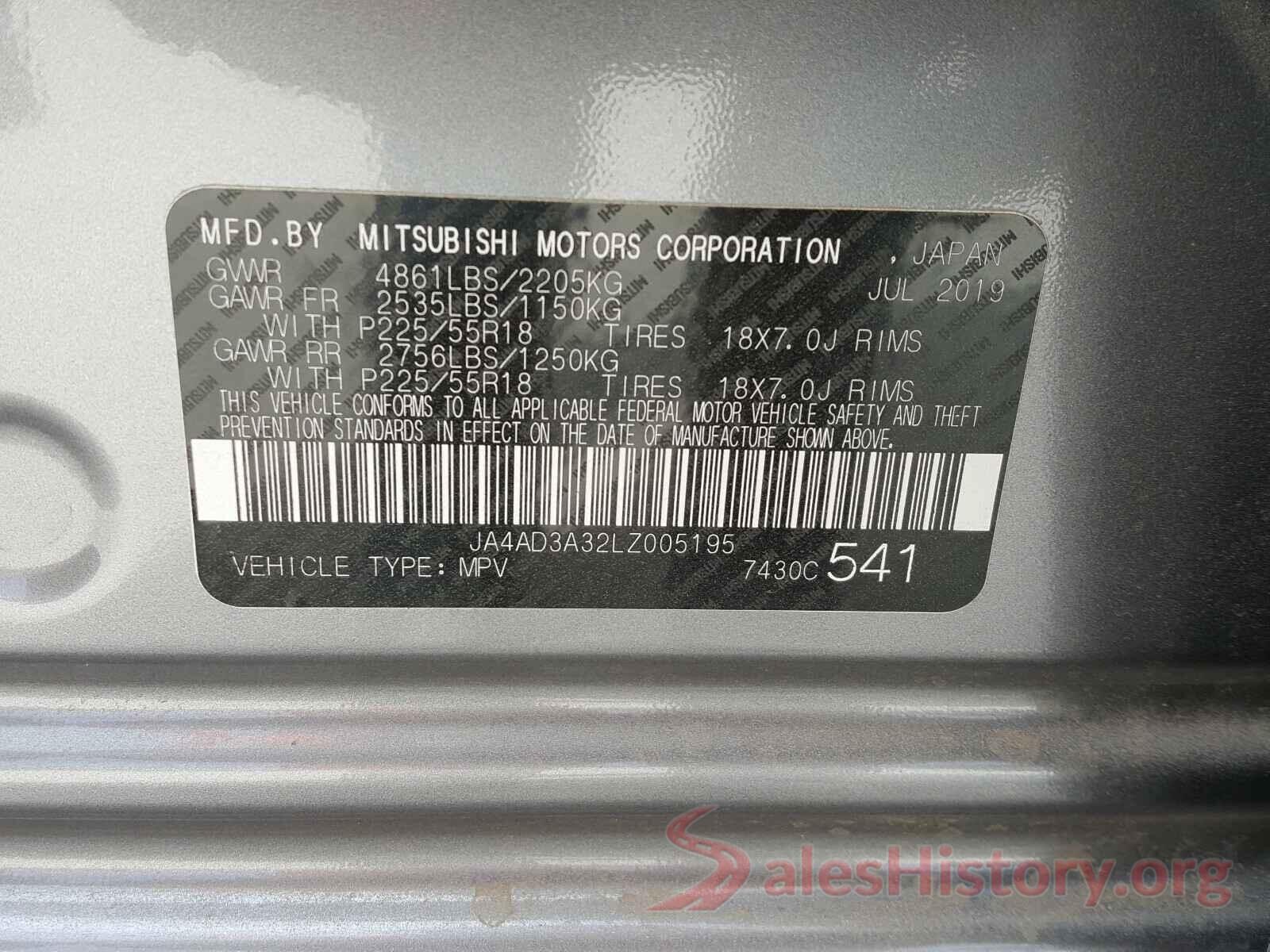 JA4AD3A32LZ005195 2020 MITSUBISHI OUTLANDER